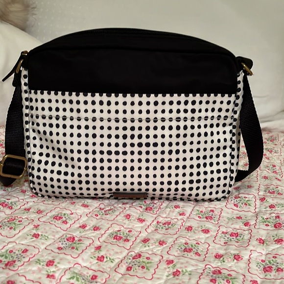 Fossil White with black polka dots crossbody handbag - Picture 2 of 6